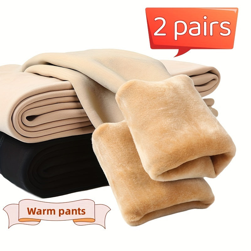2 Pairs Plus Size Plush Lined Slimming High Stretch Warm Tights