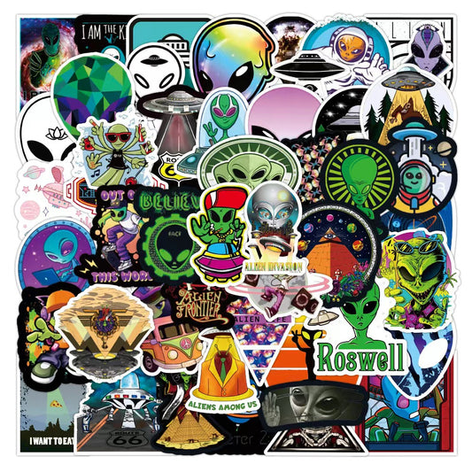 50pcs Alien Waterproof Sticker Pack for Laptop Phone Luggage Guitar