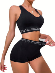 Letter Print Bra & Panties Set Women's Lingerie