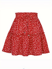 Drawstring Waist Mini Tiered Skirt Floral Print Vacation Casual Layered Skirt