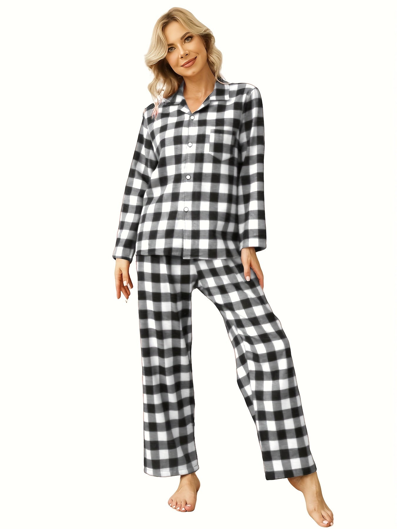 Plaid Pajama Set Button Top & Pants