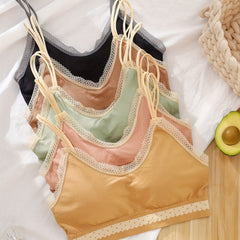 5pcs Lace Trim Wireless Bras Stretch Intimates Bra Women's Lingerie