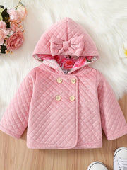 Cute Baby Girl Pink Quilted Bow Hooded Coat