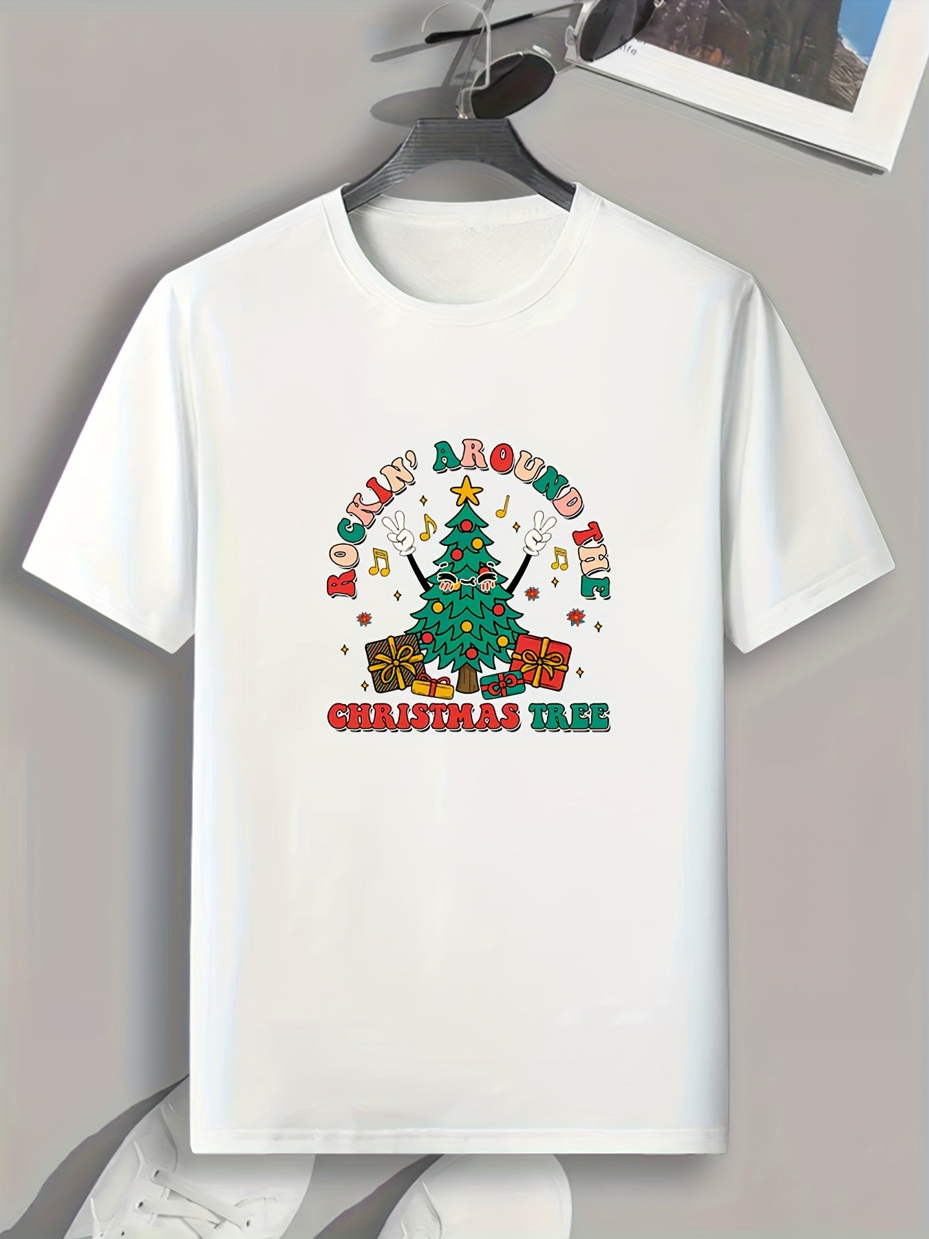 Christmas Tree Print Men's Sports T-shirt - Outdoor Fitness Clothing