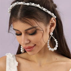 Faux Pearl Hairband Earrings Set Bridal Wedding Hair Accessories