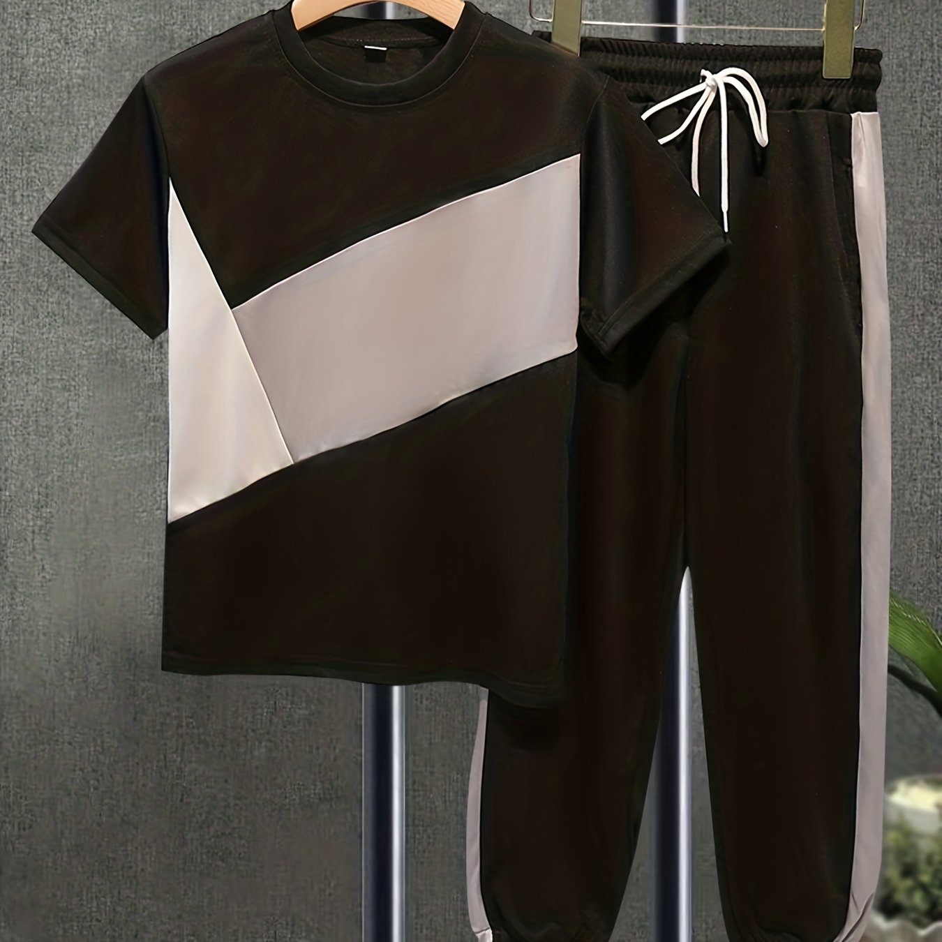 Boys Casual Block Short Sleeve T shirt & Pants Set
