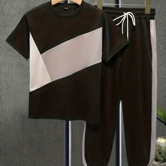 Boys Casual Block Short Sleeve T shirt & Pants Set