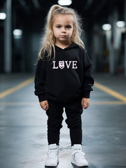 Sweet LOVE Letter Print Hoodies Pants Set For Kids Spring Fall Sports