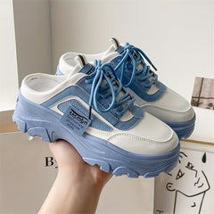 Women's Platform Mule Sneakers Lace Up Outdoor Shoes