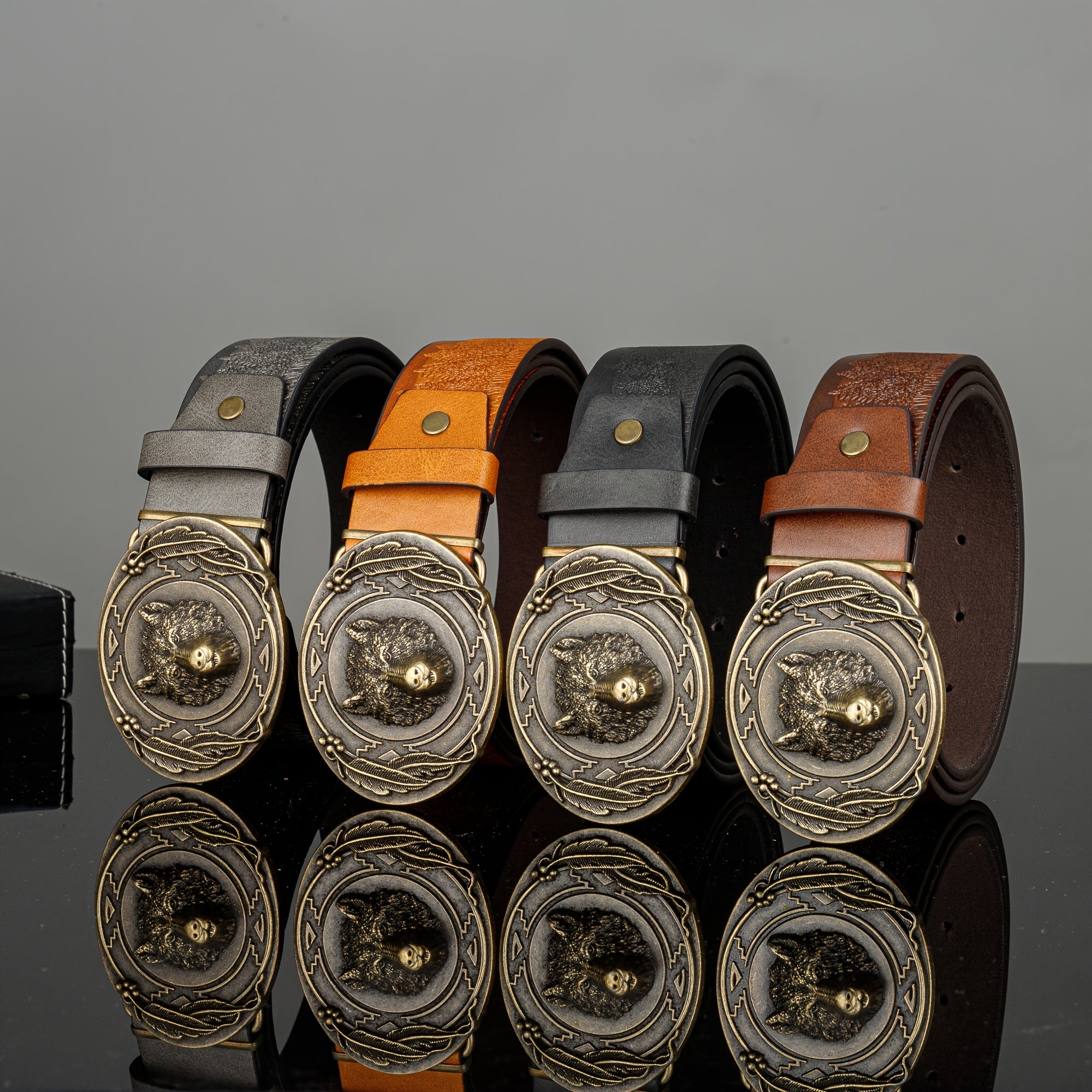 Men's Retro Bear Head Buckle Belt Business Casual Decorative Accessories