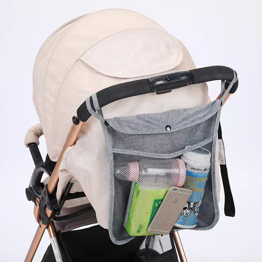 Stroller Storage Bag Adjustable Straps Universal Organizer Linen Mesh Bag