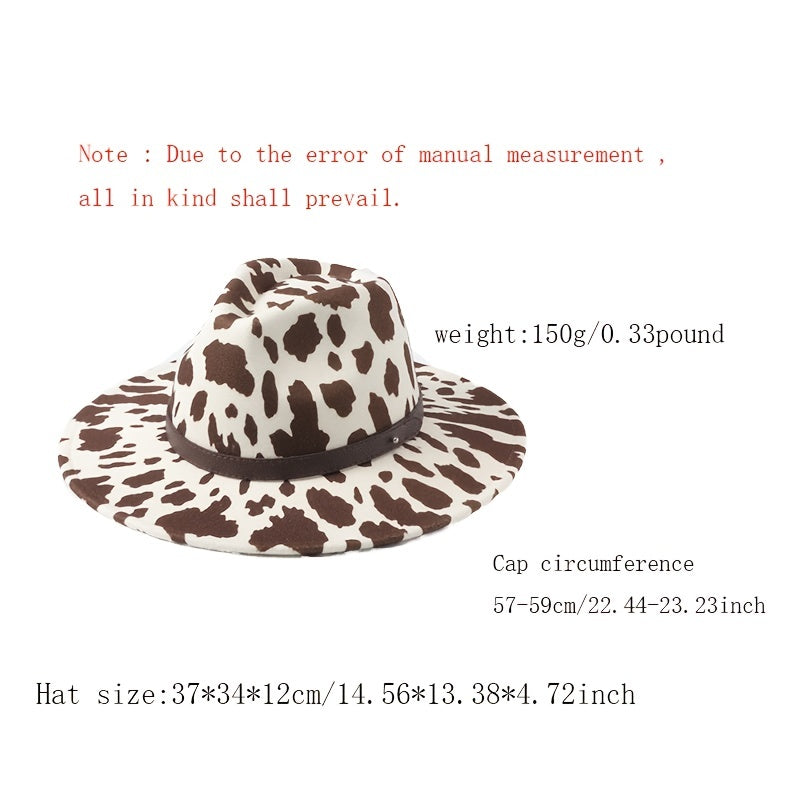 Leopard Pattern Fedora Wide Brim Winter Hat for Women