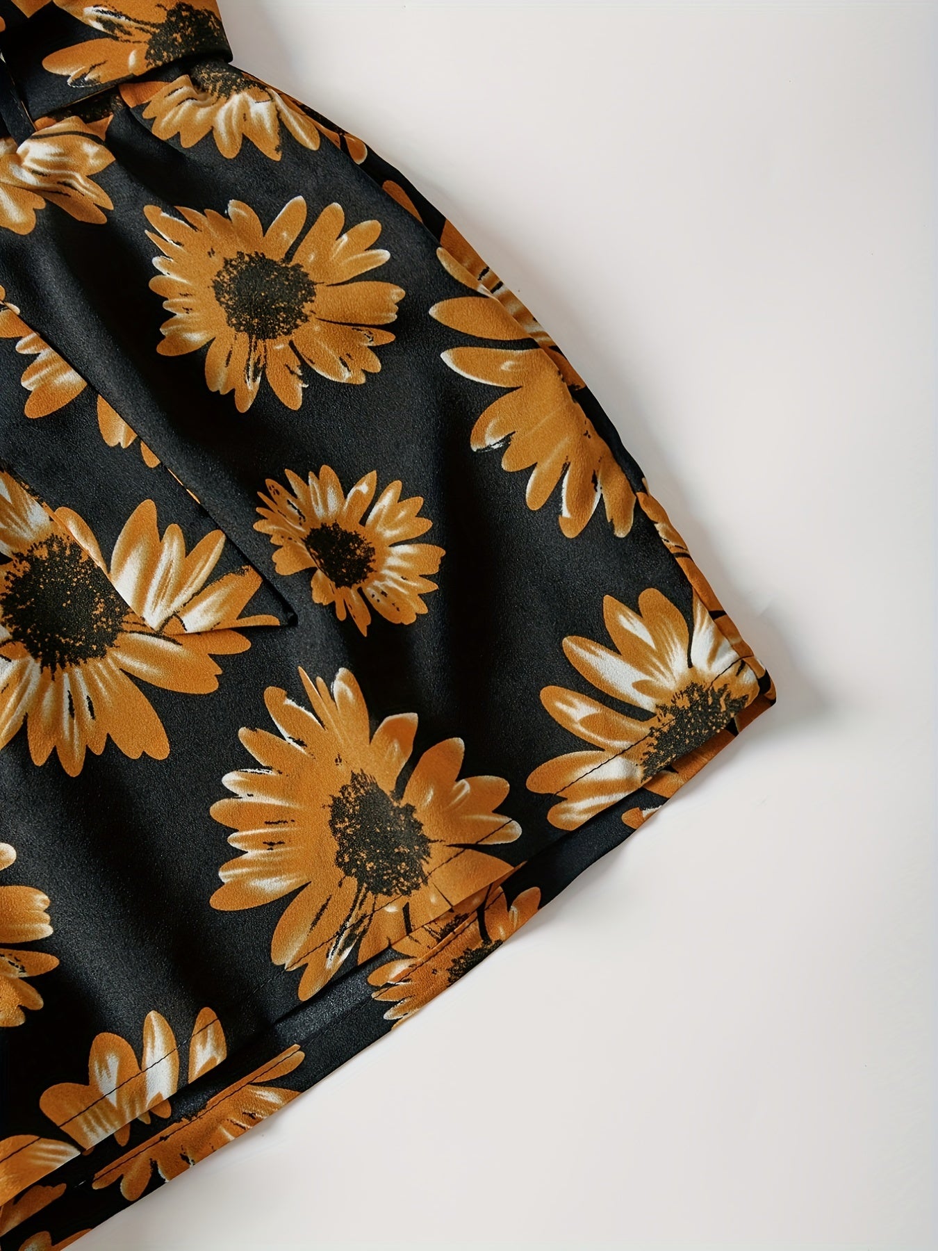 Sunflower Print Tie Waist Shorts for Spring & Summer