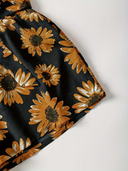 Sunflower Print Tie Waist Shorts for Spring & Summer