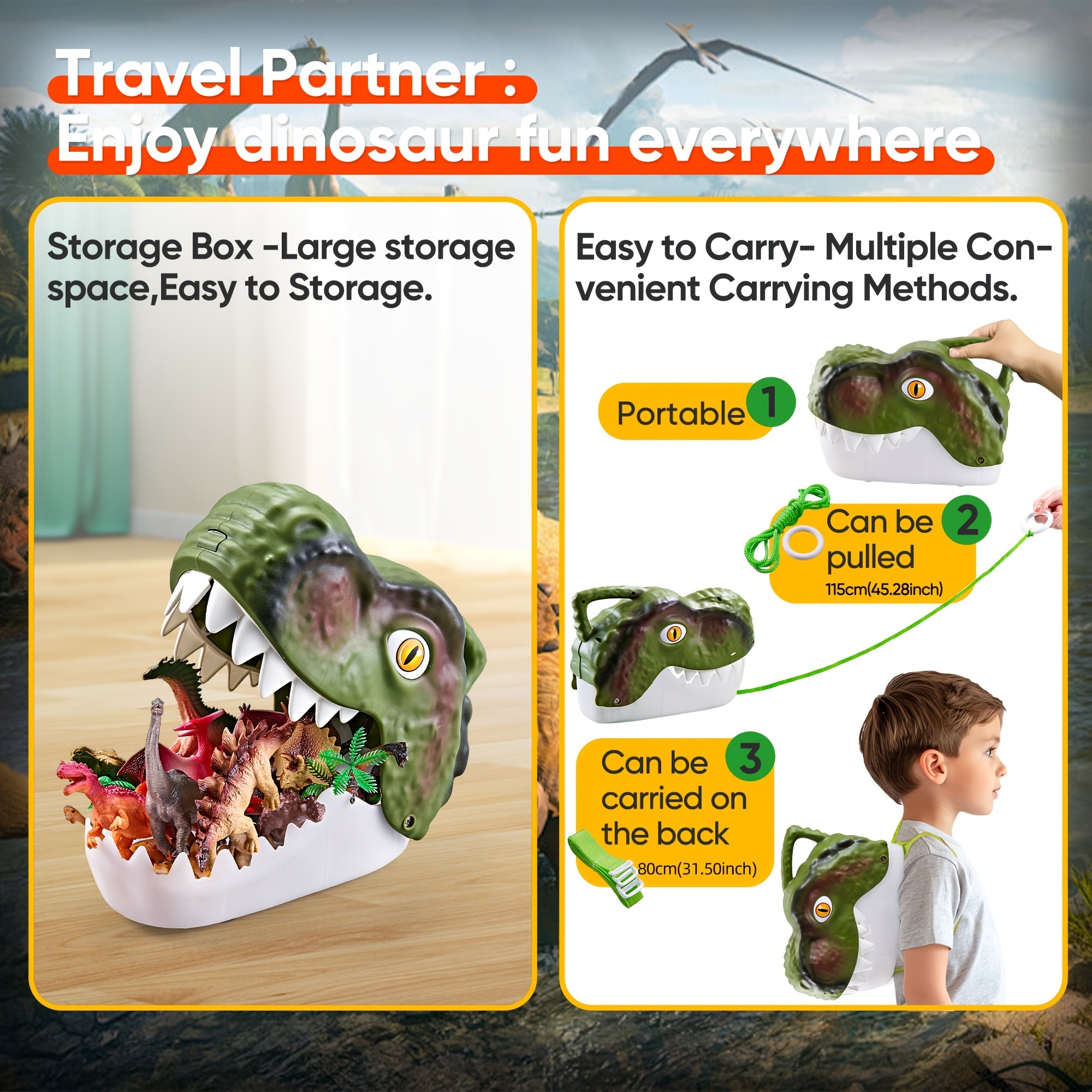 48pcs Dinosaur Playset Realistic Figures Eggs Trees Fence Educational Toy Green