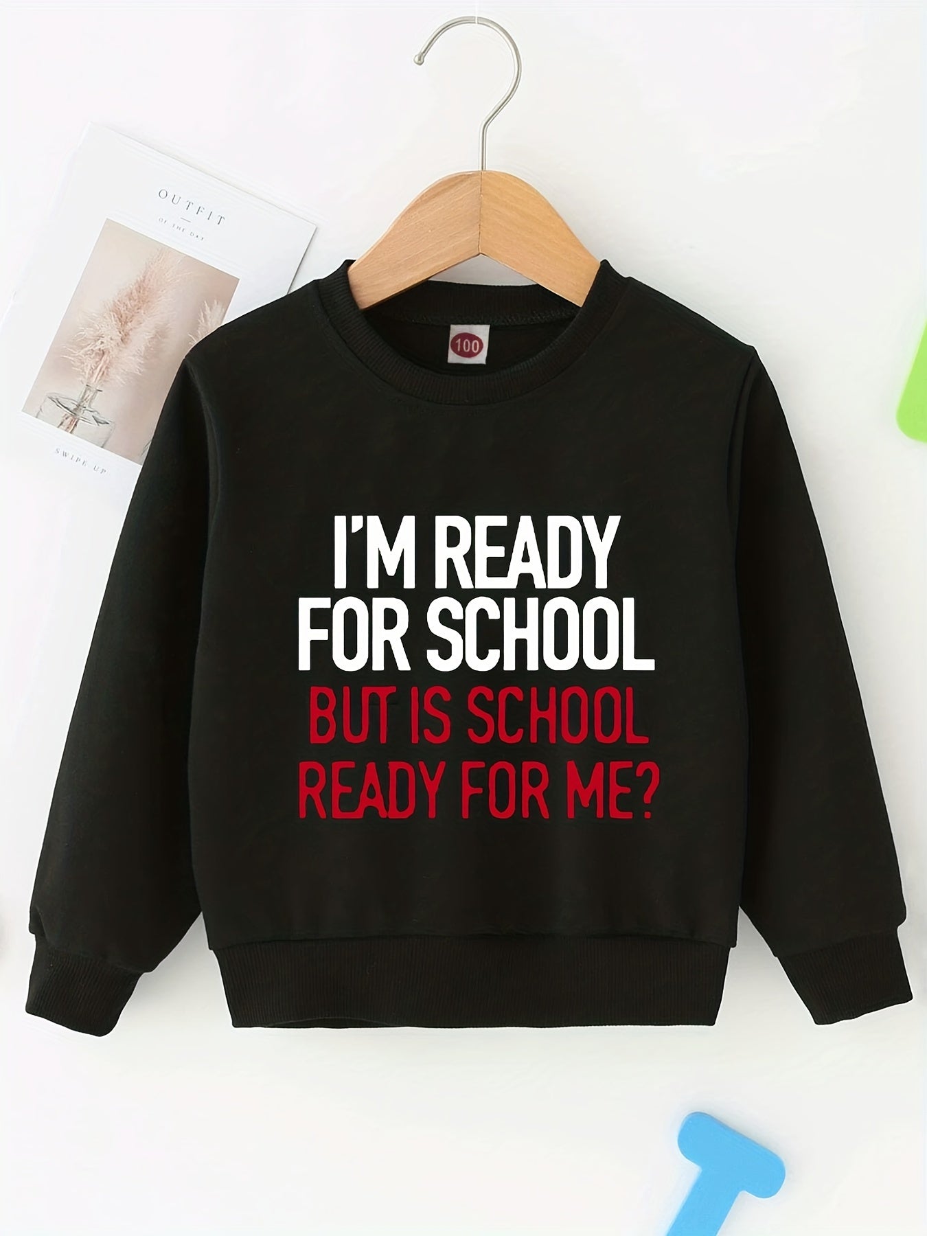 Boys School Letter Print Hooded Sweatshirt
