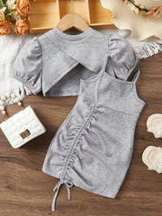 2pc Toddler Girls Cami Dress & Crop Top Set For Party Beach Vacation