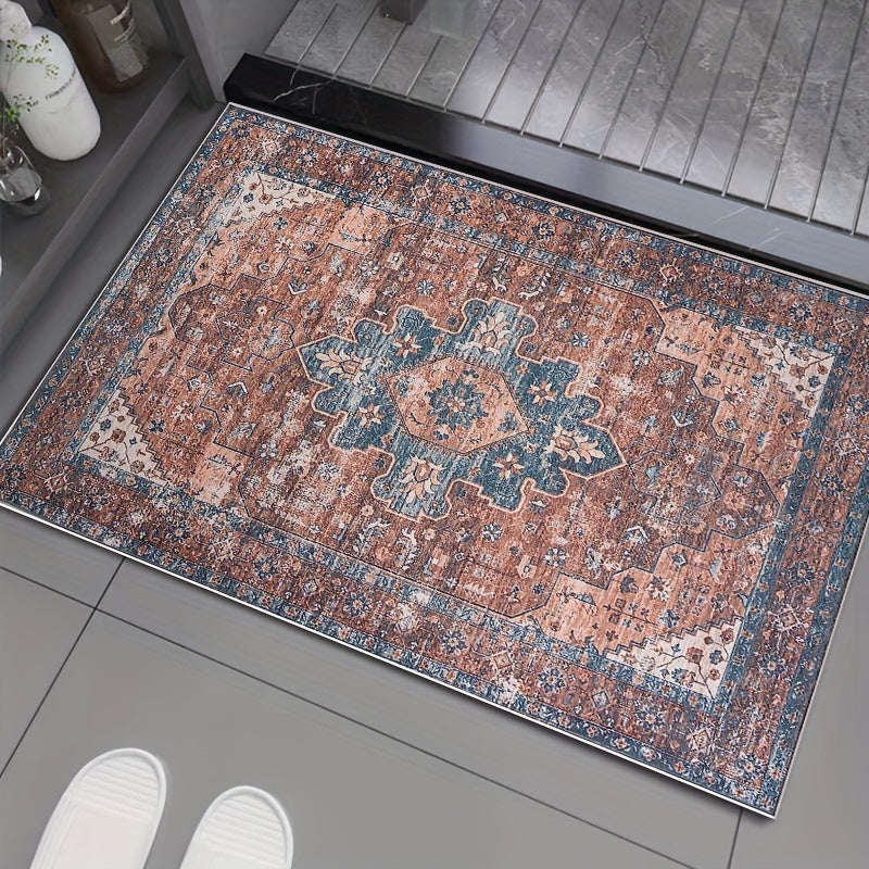 Boho Style Velvet Bath Rug - Vintage Persian Print