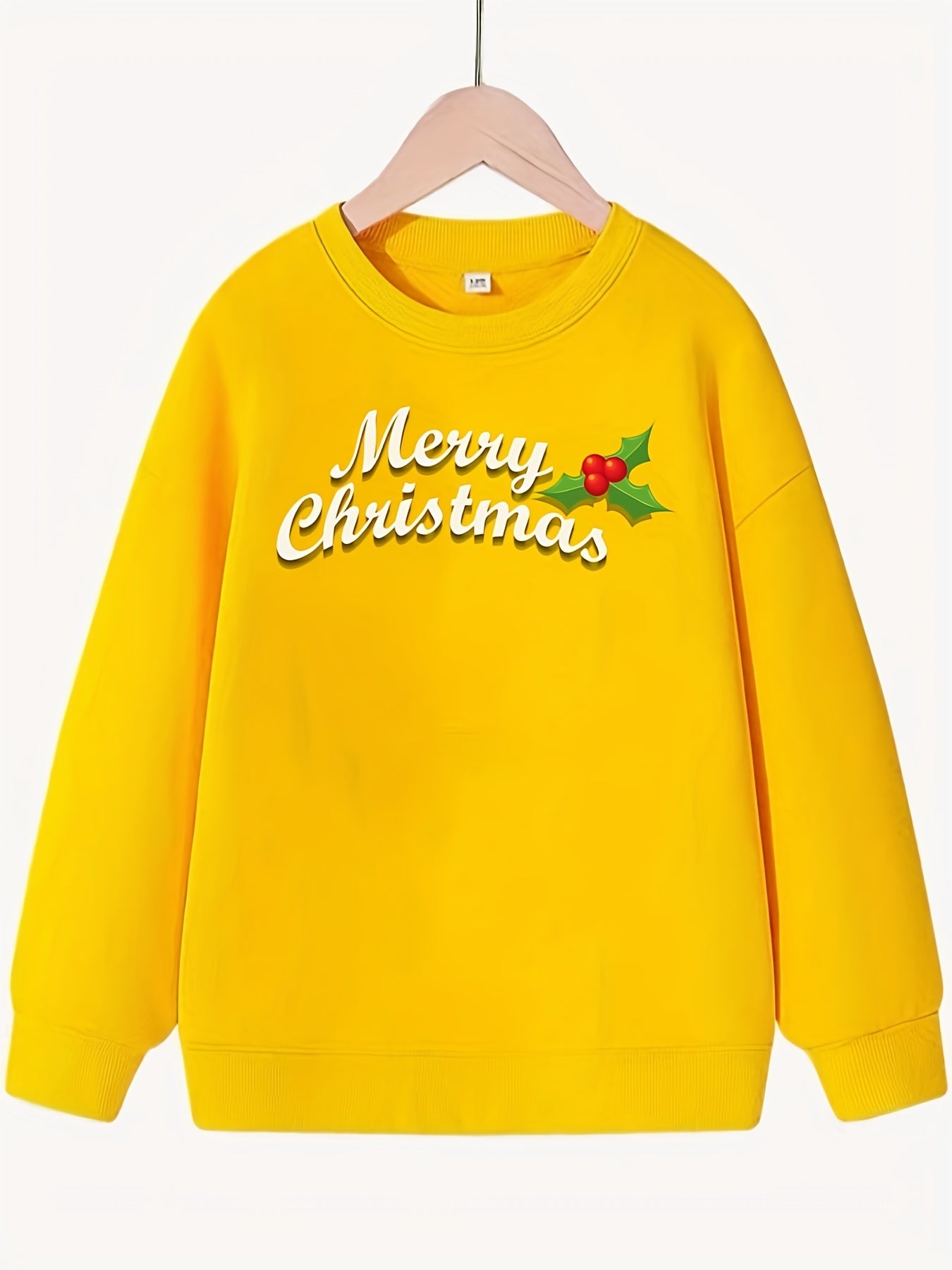 Girls Merry Christmas Pattern Sweatshirt Round Neck Long Sleeve Top