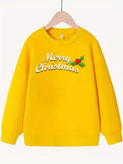 Girls Merry Christmas Pattern Sweatshirt Round Neck Long Sleeve Top