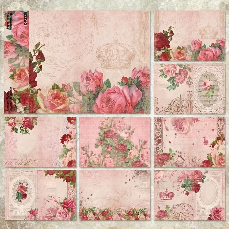 A5 Pink Rose Pattern Paper DIY Scrapbook Album Material