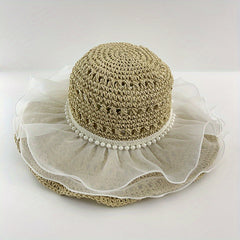 Ruffled Sun Hat Lace Straw Bucket Hat