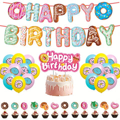 32pc Donut Birthday Party Set Pull Flag Cake Insert Balloon Supplies
