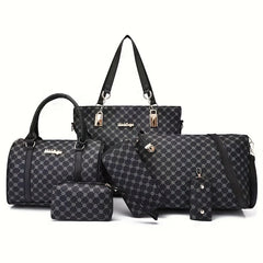 6pcs Geometric Print Tote Bag Set Stylish Handbag and Crossbody Bag