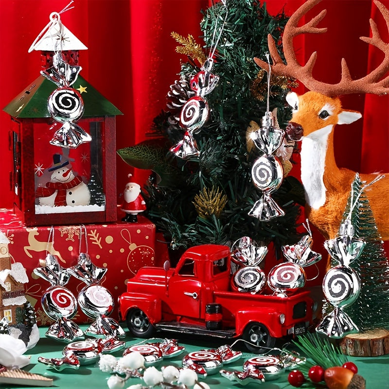 6pcs Silvery Plating Candy Hanging Ornament Christmas Party Decoration