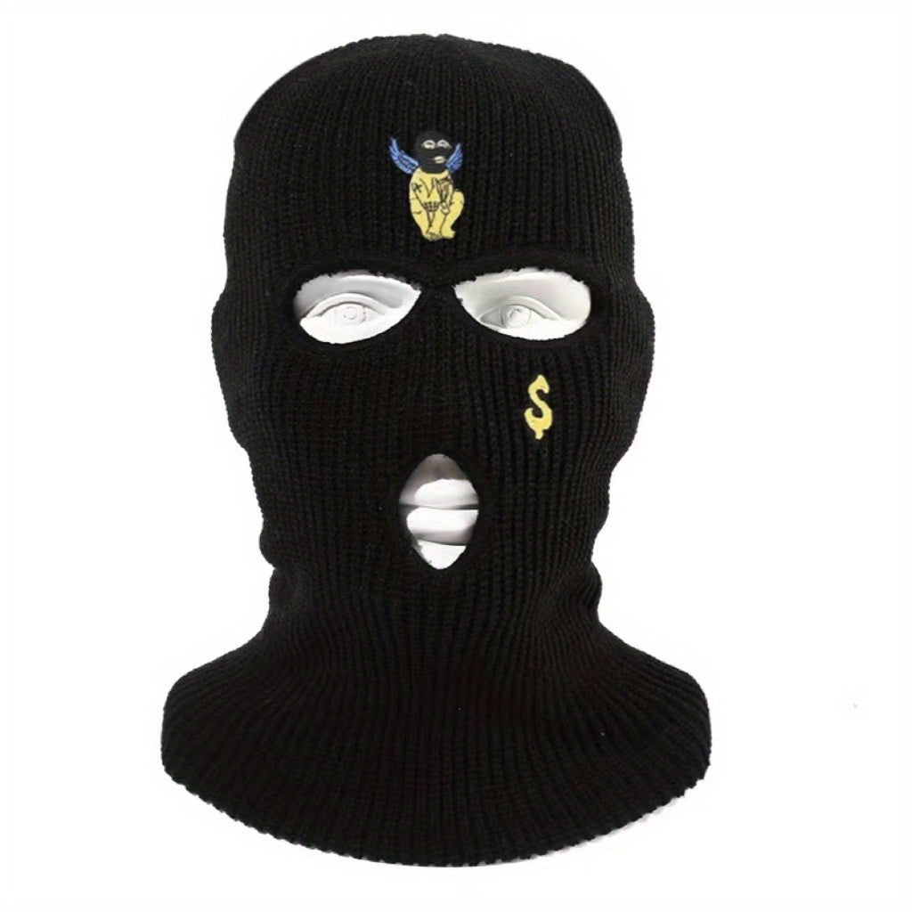 Embroidered Knitted Balaclava Warm Hat