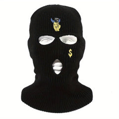 Embroidered Knitted Balaclava Warm Hat