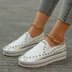 Studded Platform Loafers Low Top Slip On Shoes