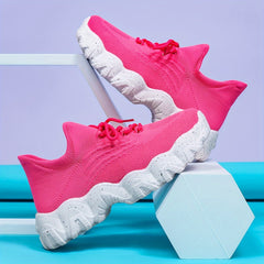 Thick Sole Running Shoes Lace Up Mesh Breathable Sneakers