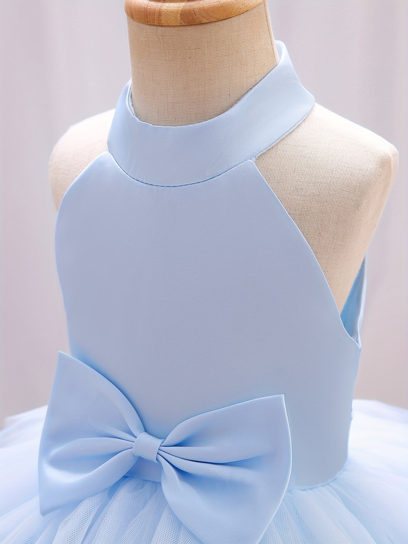 Girls Sleeveless Mesh Princess Dress With Bow