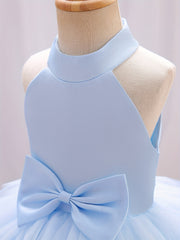 Girls Sleeveless Mesh Princess Dress With Bow
