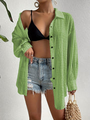 Shirred Single breasted Plain Cover Up Shirts Long Sleeve