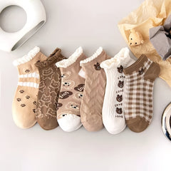 6 Pairs Women's Teddy Bear Ankle Socks Set
