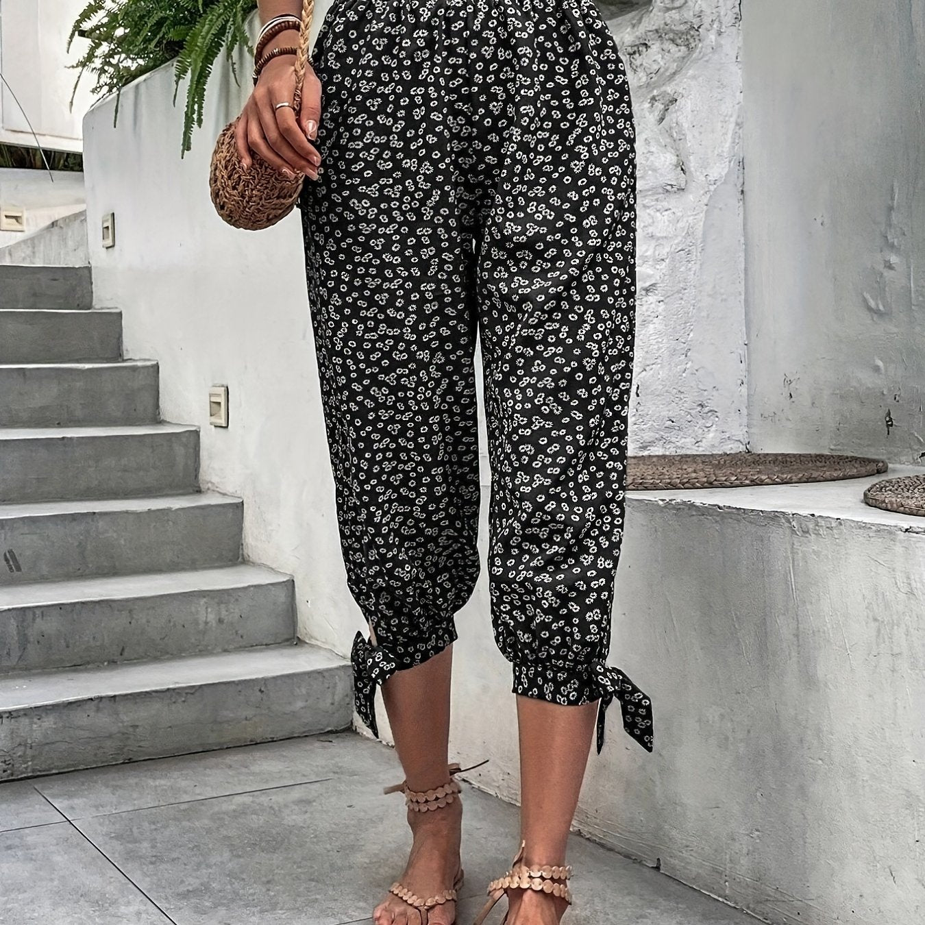 Floral Print Lantern Capris for Women's Spring & Summer
