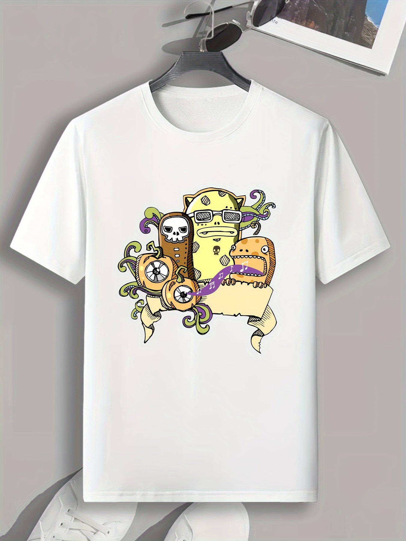 Funny Cartoon Print Men's Graphic Tee for Summer
