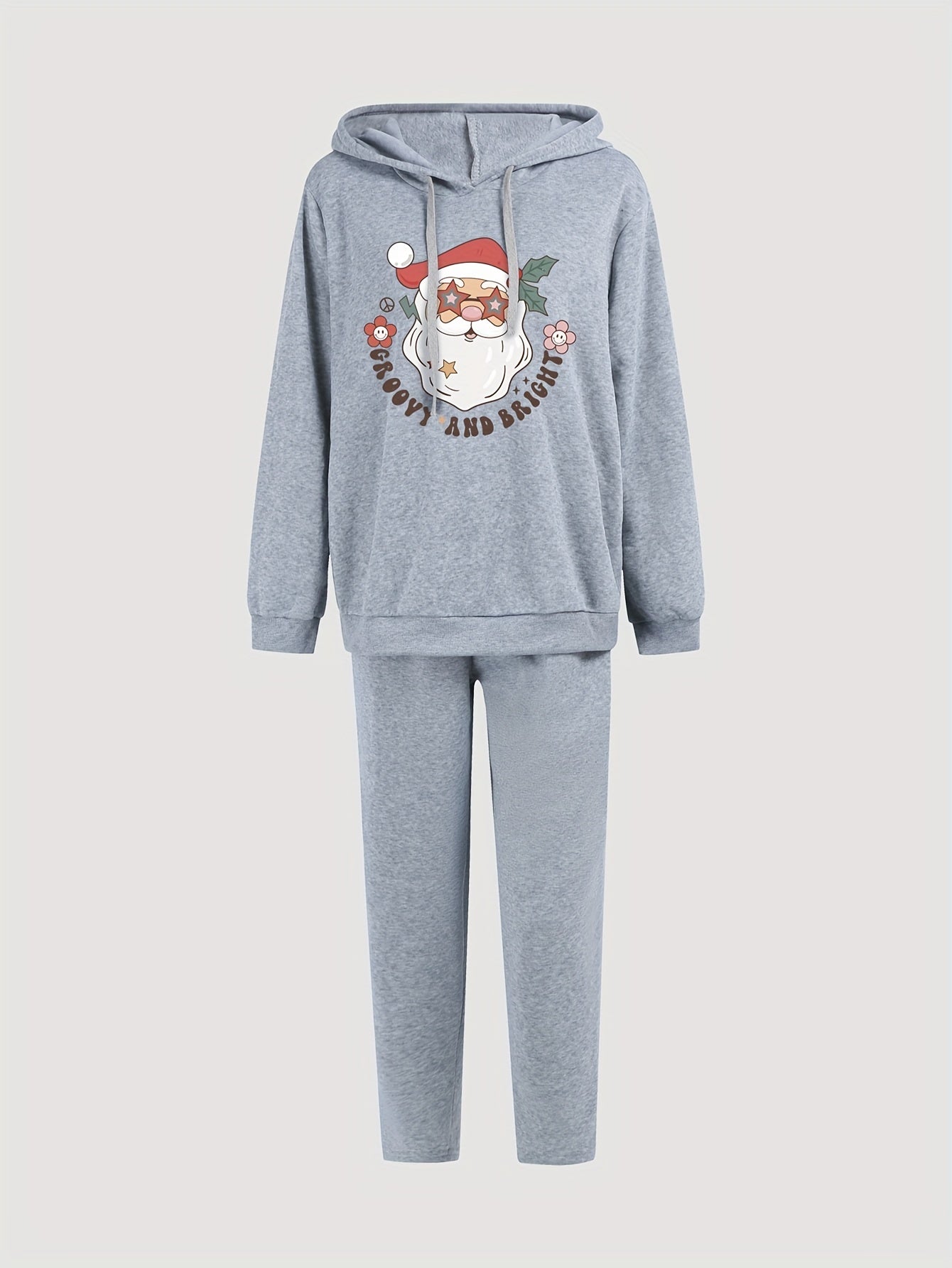 Women's Plus Size Santa Claus Hooded Sweatshirt & Pants Set