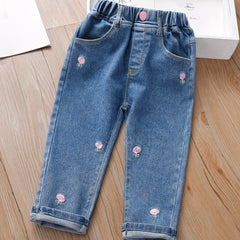 Girls' Embroidered Elastic Waist Jeans