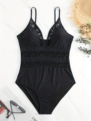 Sexy Swimsuit Women's Lace Deep V Neck One Piece Swimsuit