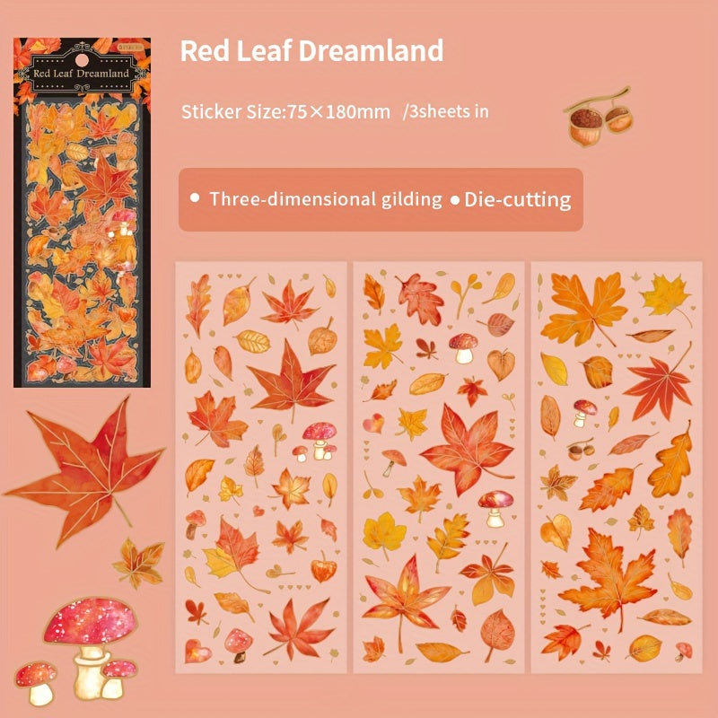 3pcs Hot Stamping Leaf Stickers 8 3 3In 21 8 5In PET Material