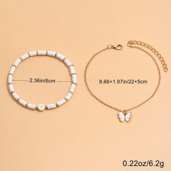 Oil Butterfly Pendant Chain Anklet Set Vintage Style Bracelets