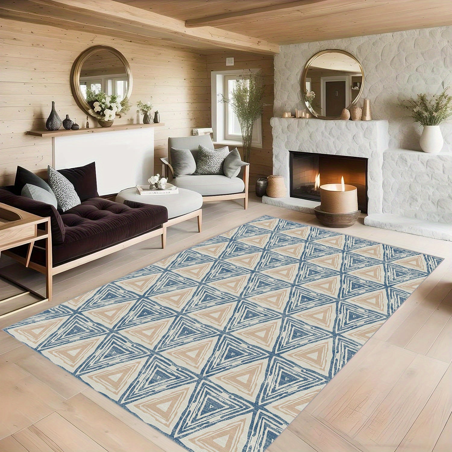 Soft Geometric Carpet Floor Mat for Living Room Bedroom - Machine Washable