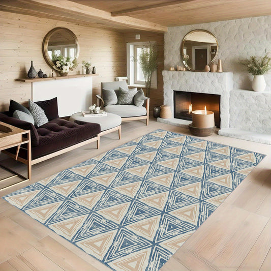Soft Geometric Carpet Floor Mat for Living Room Bedroom - Machine Washable