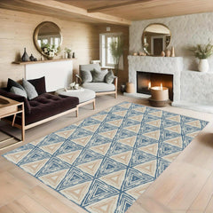 Soft Geometric Carpet Floor Mat for Living Room Bedroom - Machine Washable