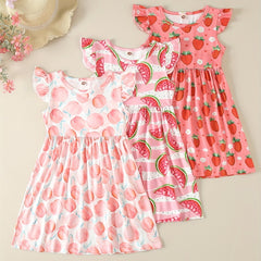 3pcs Girls Fruits Short Sleeve Princess Dress Beach Vacation