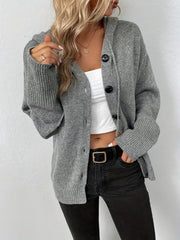 Hooded Drawstring Cardigan for Women - Solid Color - Long Sleeve