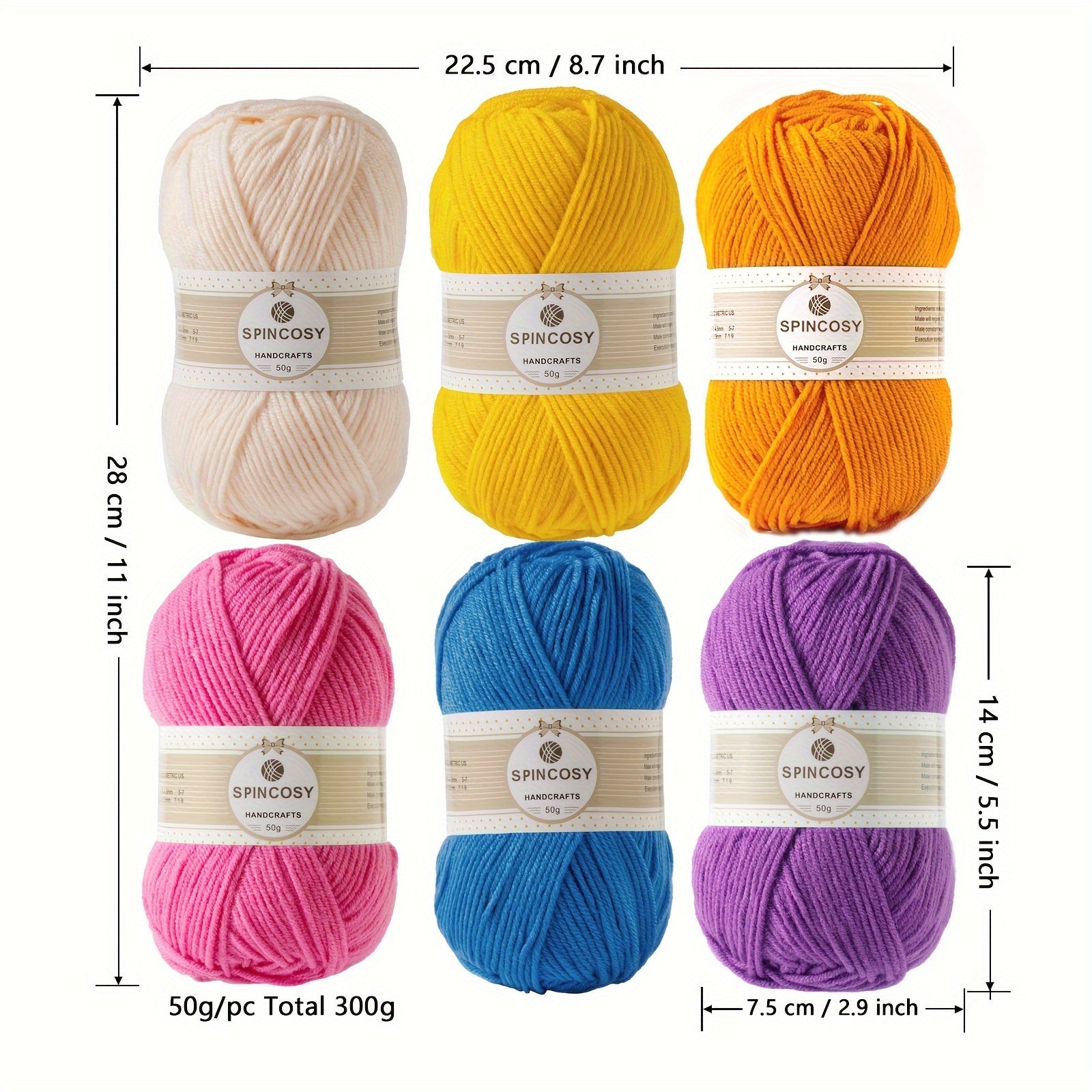 6pcs Beginner Crochet Yarn Easy to See Stitch Unisex Hand Knitting